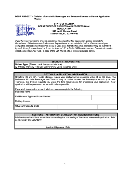 Form Dbpr Abt6037 Division Of Alcoholic Beverages And Tobacco
