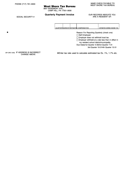 Quarterly Payment Invoice Form printable pdf download