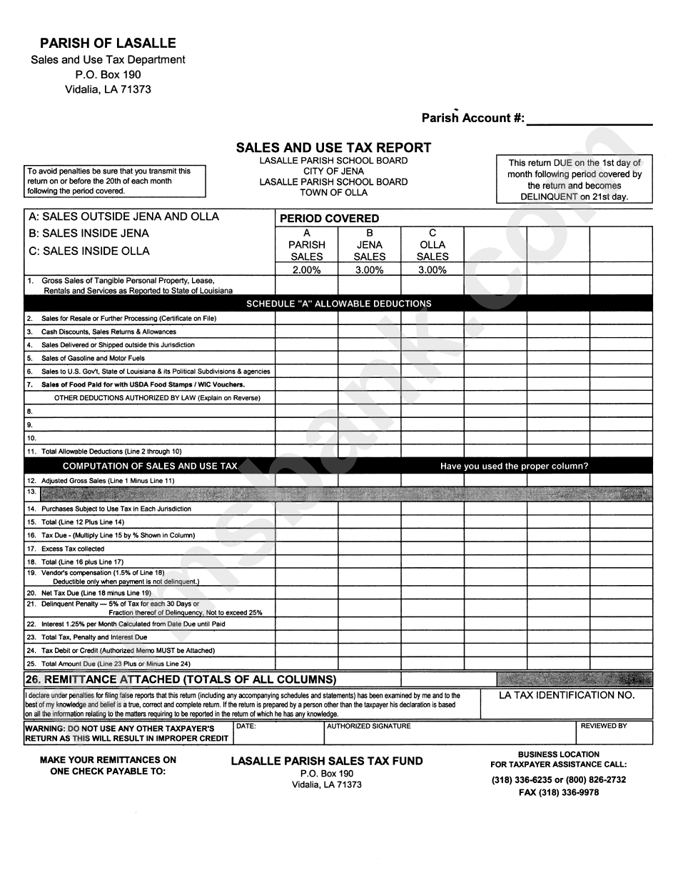 Sales And Tax Report Form printable pdf download