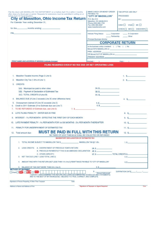 Tax Return Form City Of Massillon Ohio printable pdf download