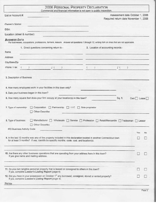 Personal Property Declaration Form printable pdf download