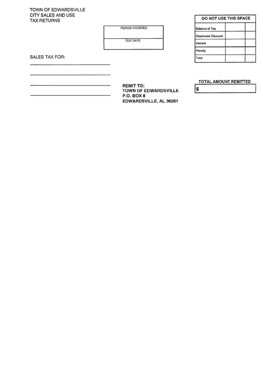 Sales And Use Tax Returns Form Town Of Edwardsville printable pdf