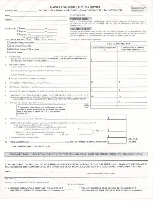 Sales Tax Report Form Haines Borough printable pdf download