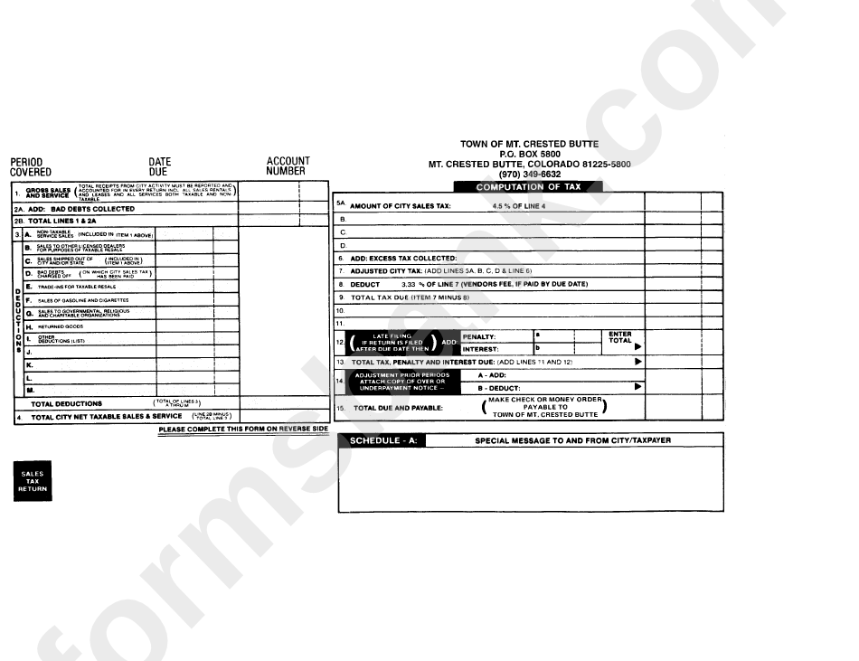 Sales Tax Form Town Of Mt. Crested Butte printable pdf download