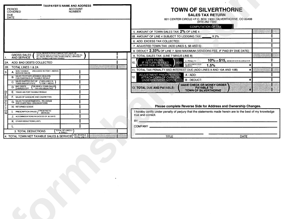 Sales Tax Return Form Town Of Silverthorne printable pdf download