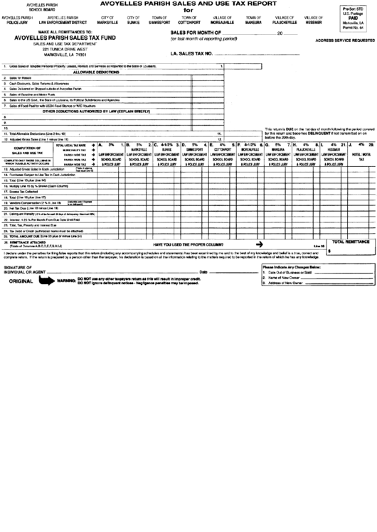 Sales And Use Tax Report Form Avoyelles Parish printable pdf download