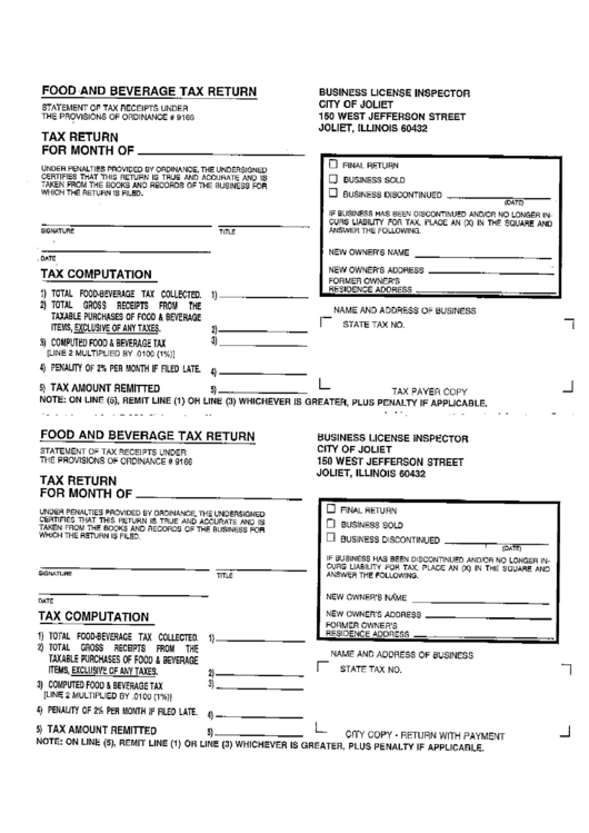 Food And Beverage Tax Return Form Business License Inspector City