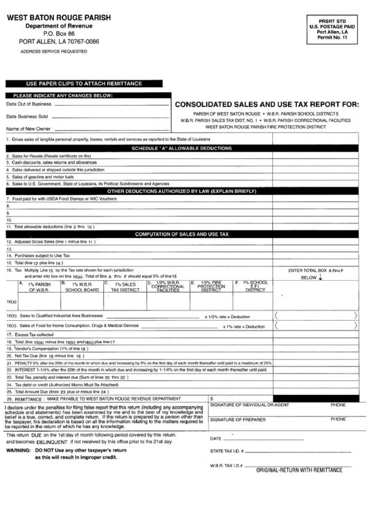 Consolidated Sales And Use Tax Report Form West Baton Rouge Parish