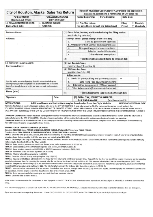 Sales Tax Return Form City Of Houston Alaska printable pdf download