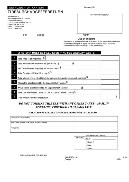 Fillable Tire Surcharge Fee Return Form printable pdf download