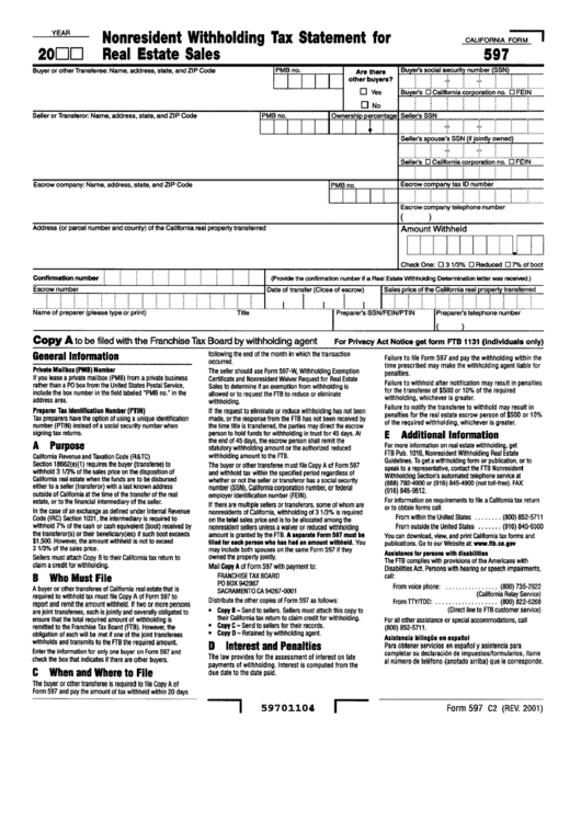 Form 597 Nonresident Withholding Tax Statement For Real Estate Sales