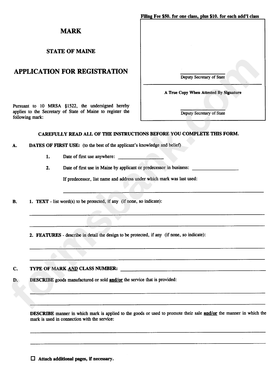 Form Mark1 Application For Registration Maine Secretary Of State