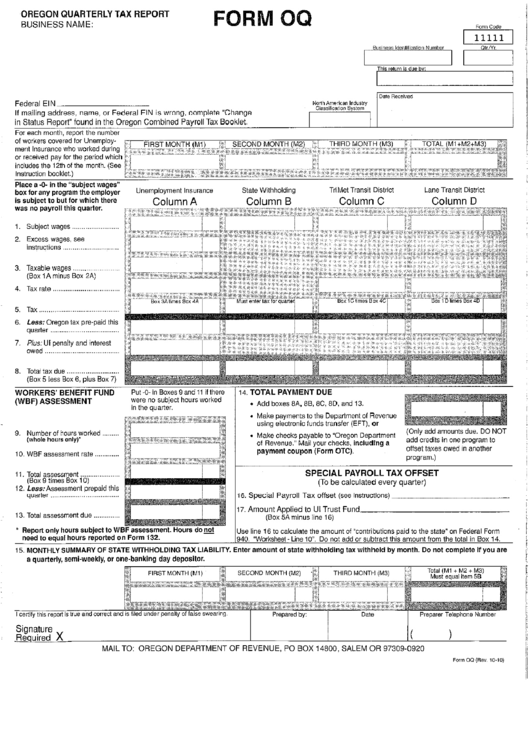Form Oq Quarterly Tax Report printable pdf download