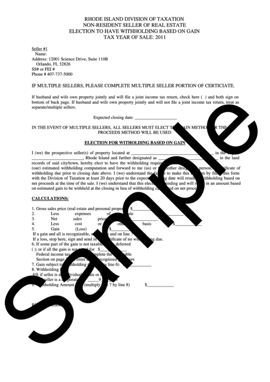 NonResident Seller Election To Have Withholding Form 2011 printable