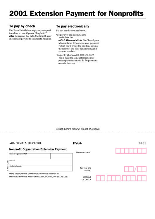 Form Pv84 Nonprofit Organization Extension Payment printable pdf download