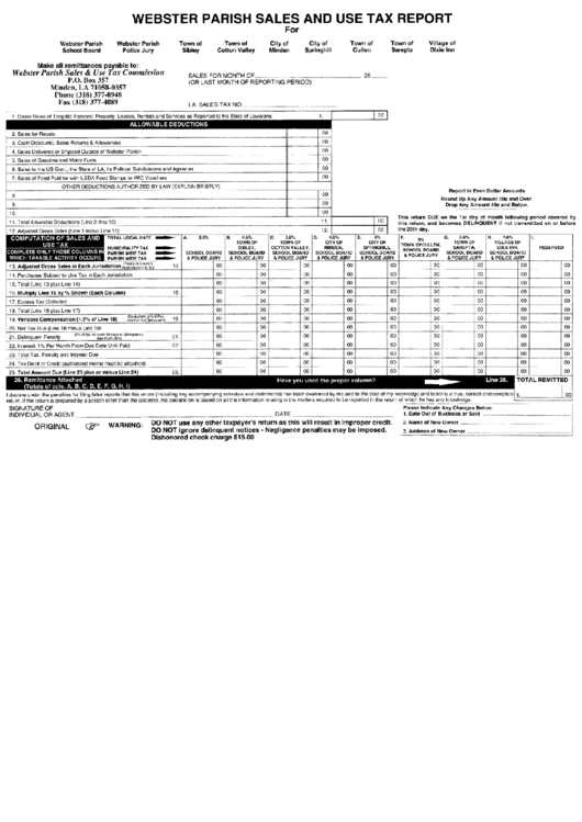 Sales And Use Tax Report Form ster Parish printable pdf download