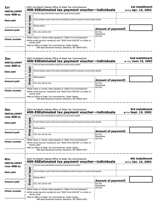 Form 400Es Estimated Tax Payment Voucher Form Individuals