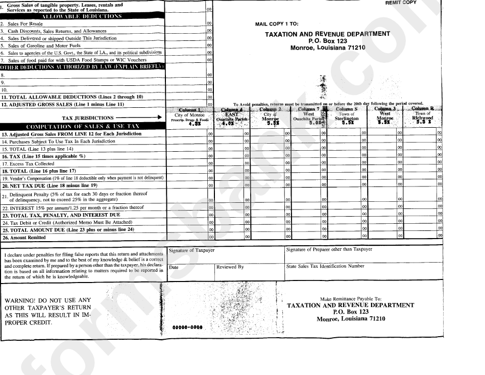 Sales And Use Tax Schedule Template printable pdf download