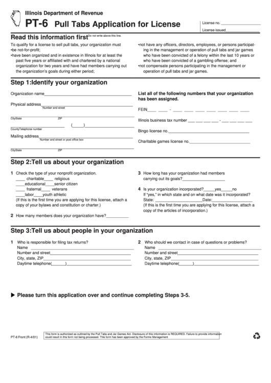 Form Pt6 Pull Tabs Application For License Form Illinois
