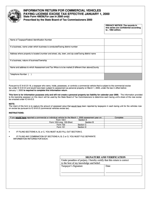 Fillable State Form 49639 Information Return For Commercial Vehicles
