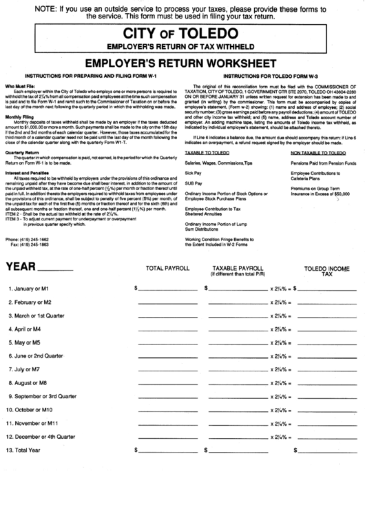 Employer'S Return Worksheet Form printable pdf download