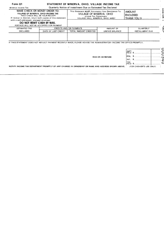 Form Q1 Minerva Tax Ohio printable pdf download