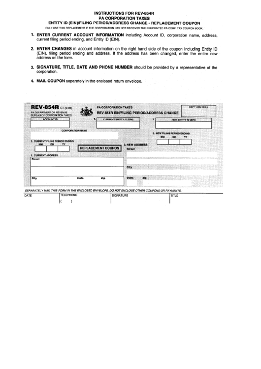 Form Rev854r Pa Corporation Taxes printable pdf download