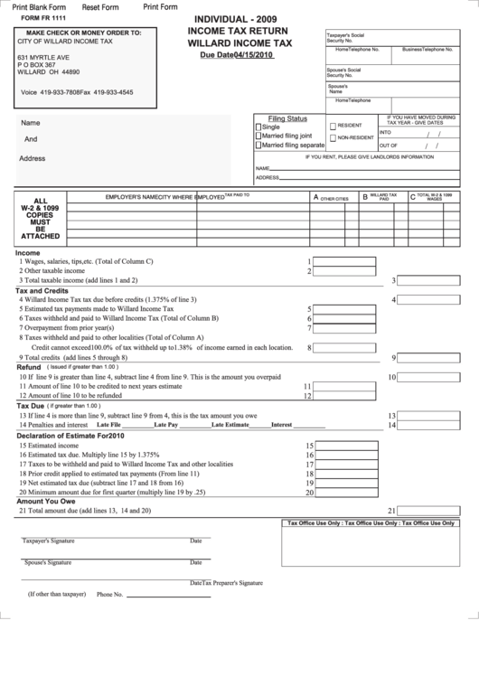City Of Willard Ohio Fillable Tax Forms Printable Forms Free