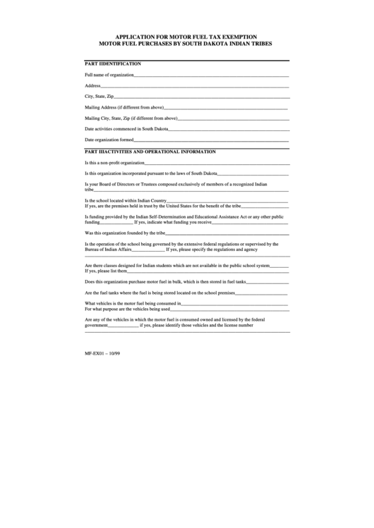 Application For Motor Fuel Tax Exemption Form 1999 printable pdf download