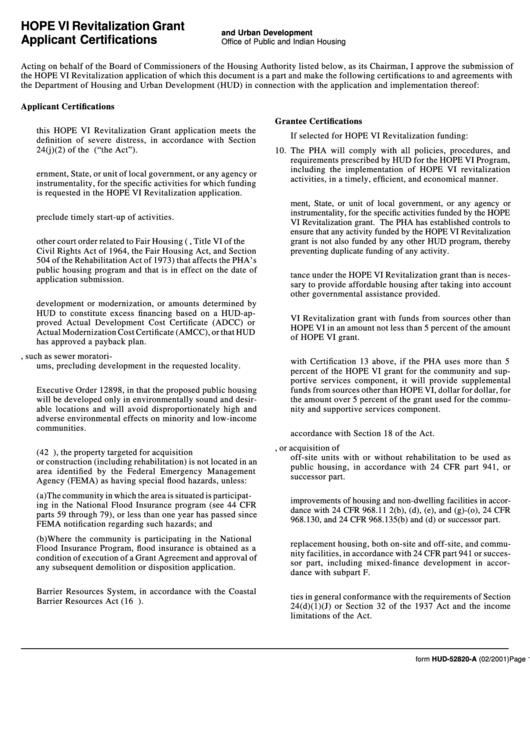 Form Hud52820A Hope Vi Revitalization Grant Applicant