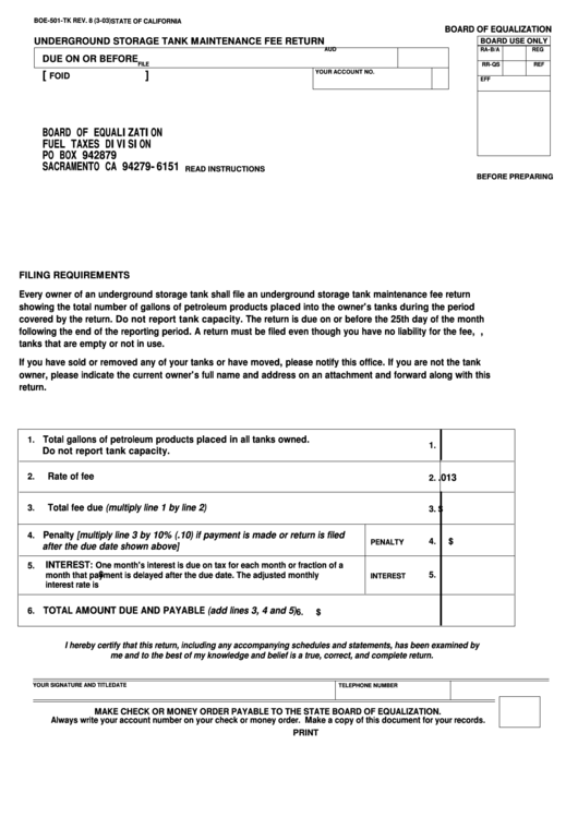 Fillable Form Boe501Tk Underground Storage Tank Maintenance Fee
