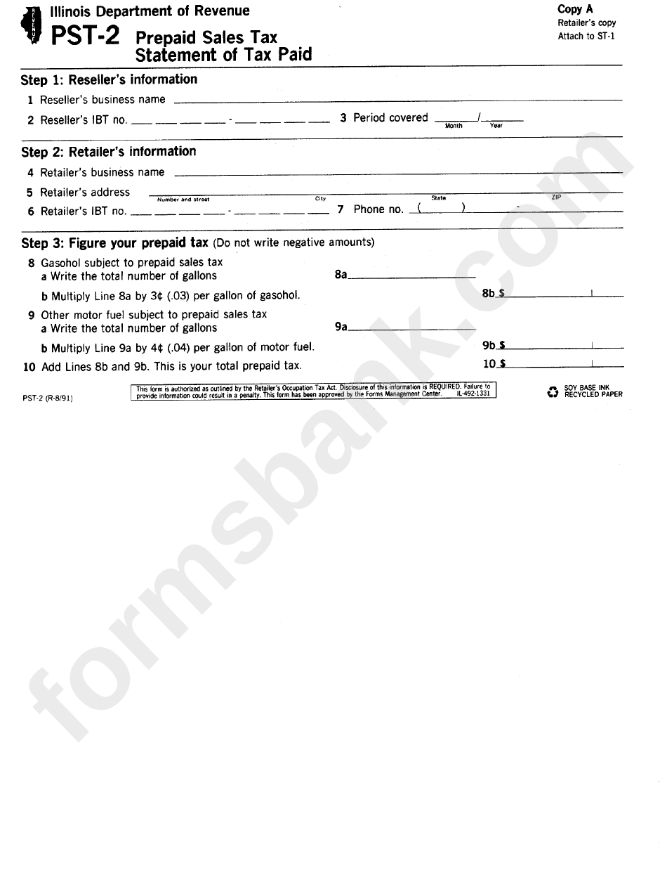 Form Pst2 Prepaid Sales Tax Illinois Department Of Revenue