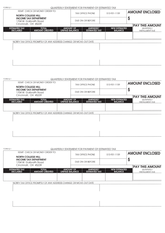 Form Q1 Quarterly Statement For Payment Of Estimated Tax North College Hill Tax