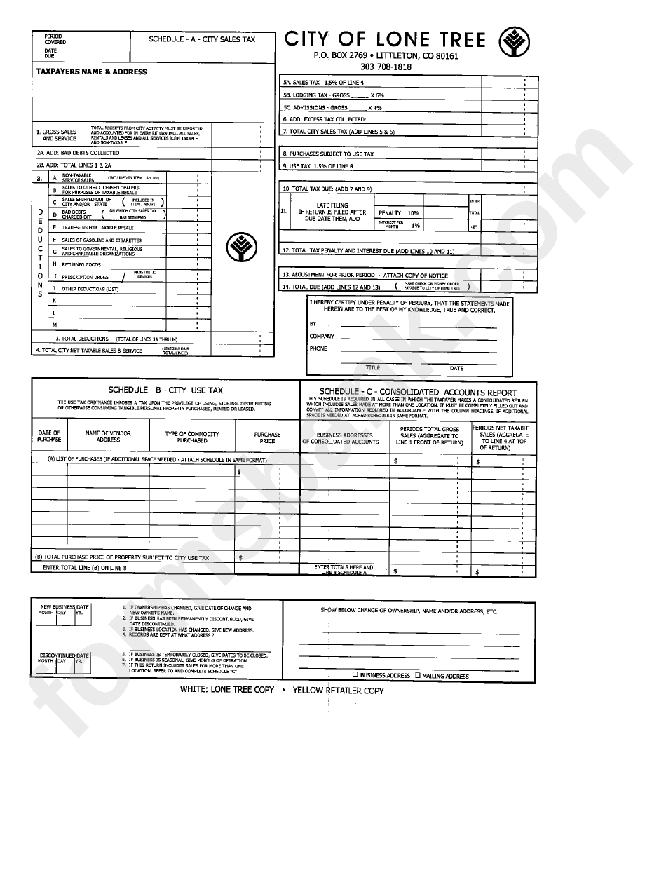 City Sales And Use Tax Form City Of Lone Tree printable pdf download