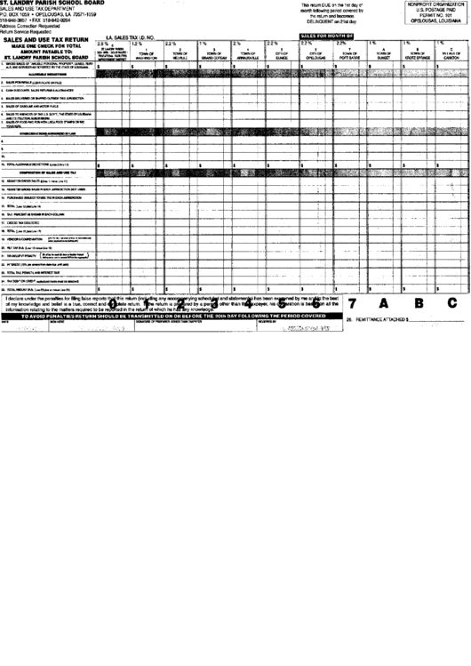 Sales And Use Tax Return Form St. Landry Parish School Board printable pdf download