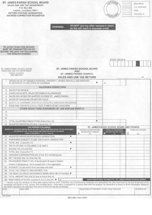 Sales And Use Tax Return Form St. James Parish printable pdf download