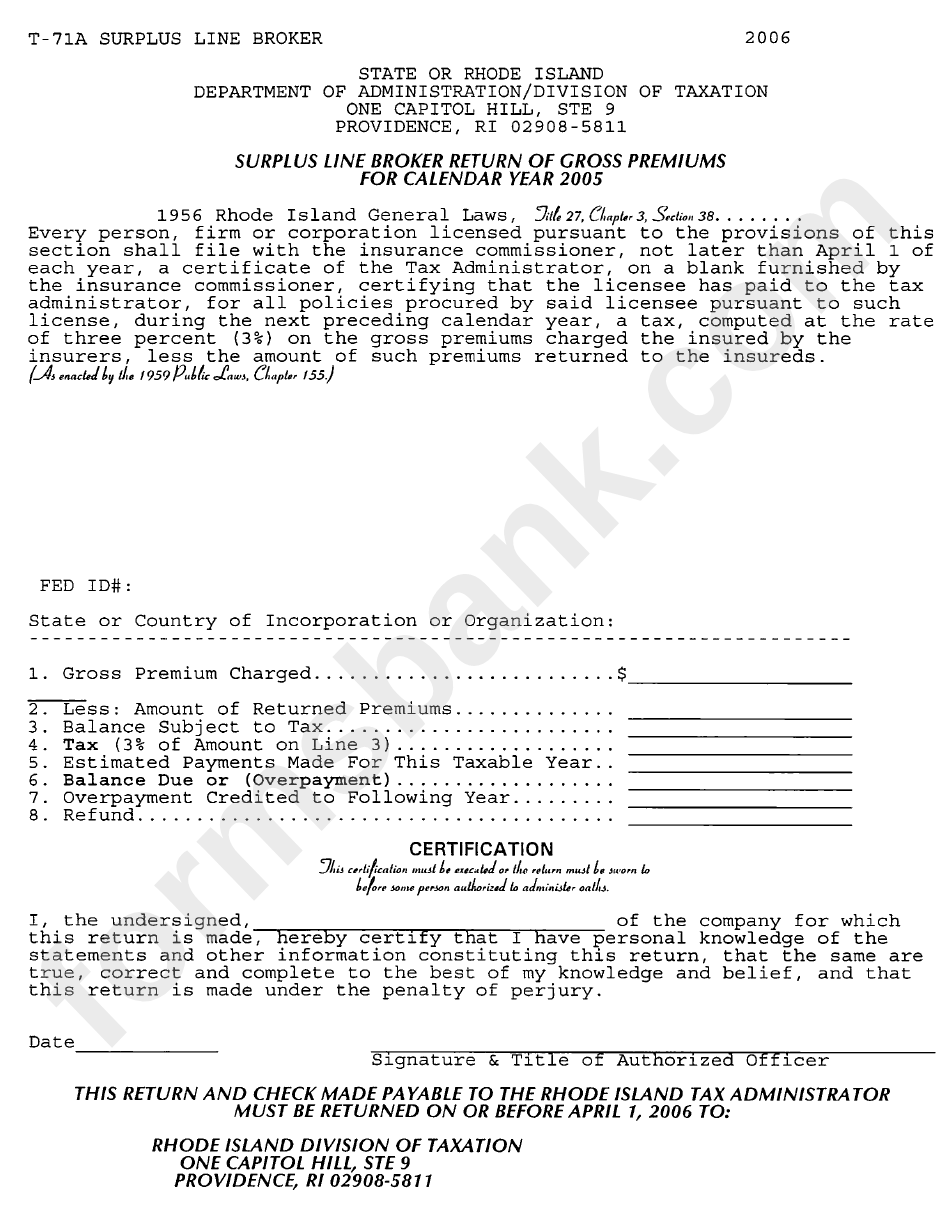 Surplus Line Broker Tax Return Supplement Form printable pdf download