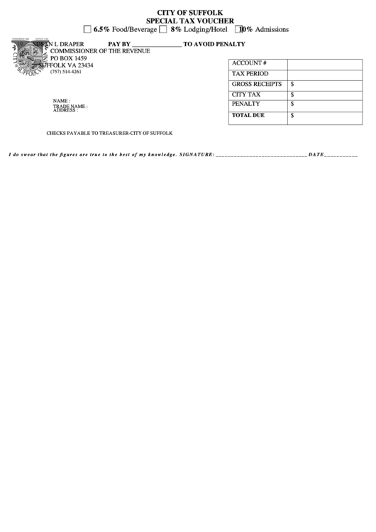 Special Tax Voucher Form City Of Suffolk, Va printable pdf download