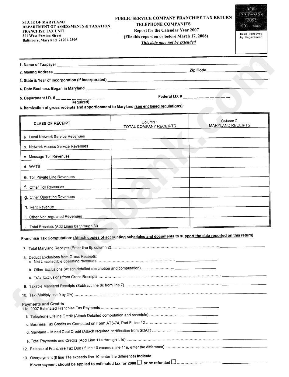 Franchise Tax Unit Form printable pdf download