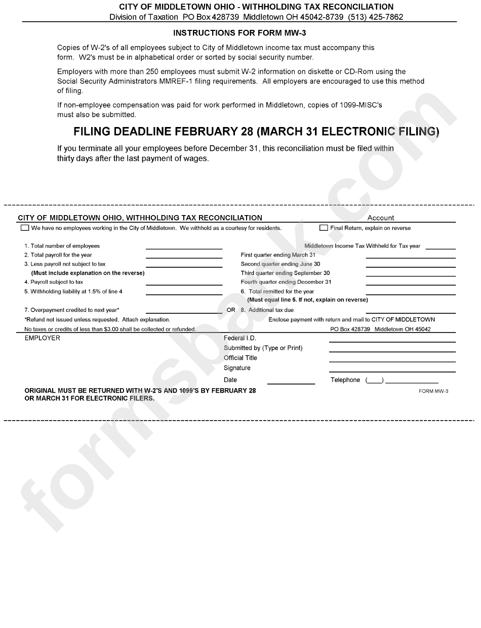 Withholding Tax Reconciliation Form printable pdf download