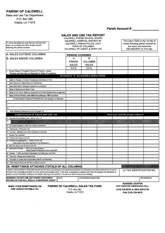 Sales And Use Tax Return Form Parish Of Caldwell printable pdf download
