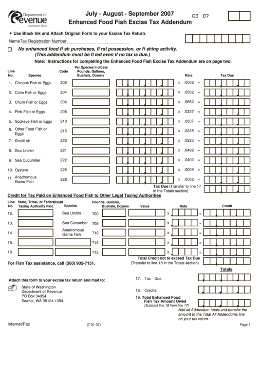 Form Q3 07 Enhanced Food Fish Excise Tax Addendum printable pdf download