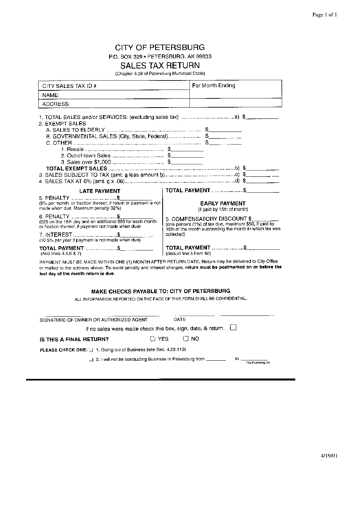Sales Tax Return Form City Of Petersburg printable pdf download