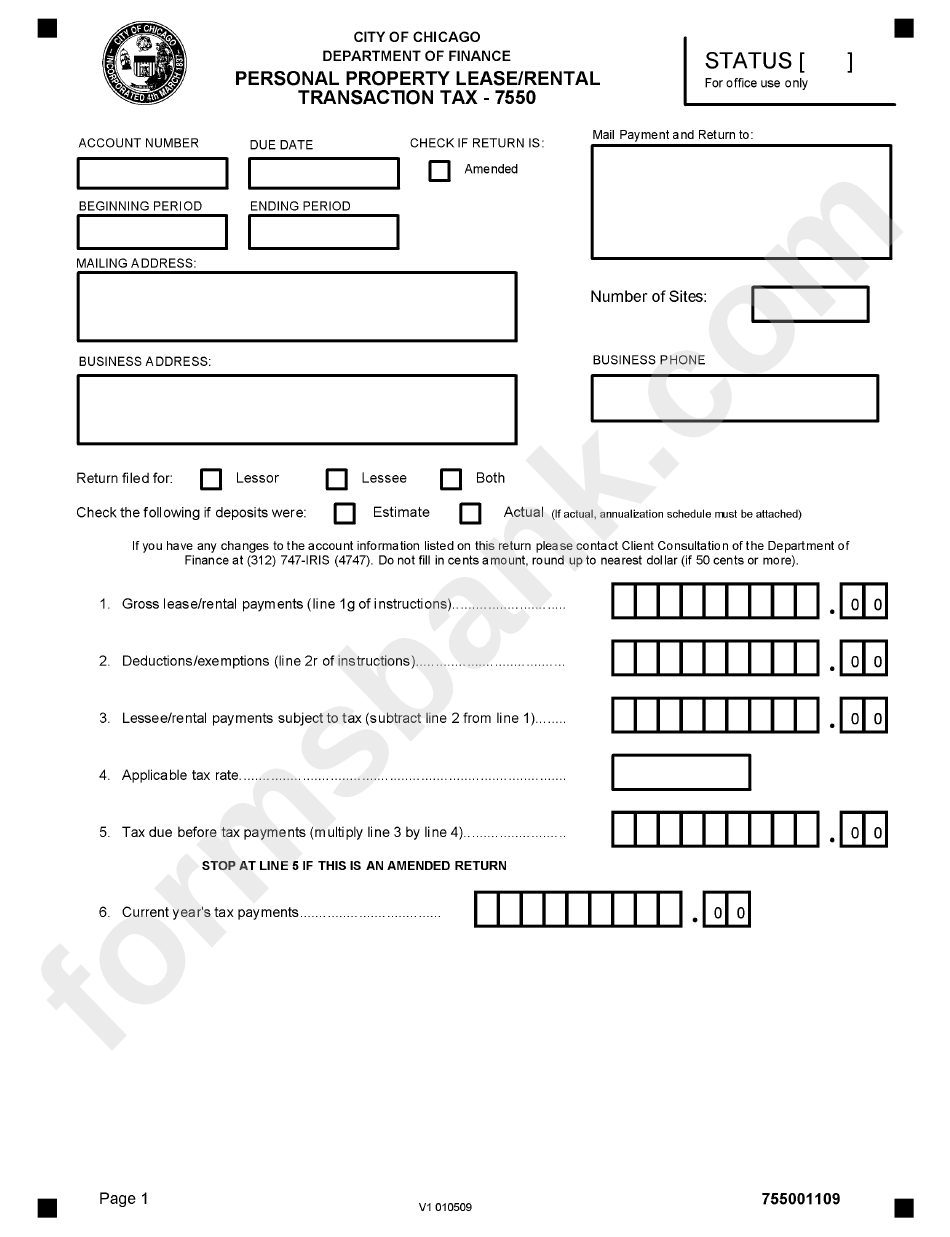 Form 7550 Personal Property Lease/rental Transaction Tax printable