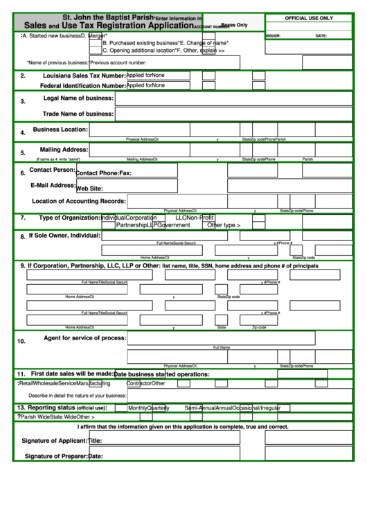 Sales And Use Tax Registration Application Form printable pdf download