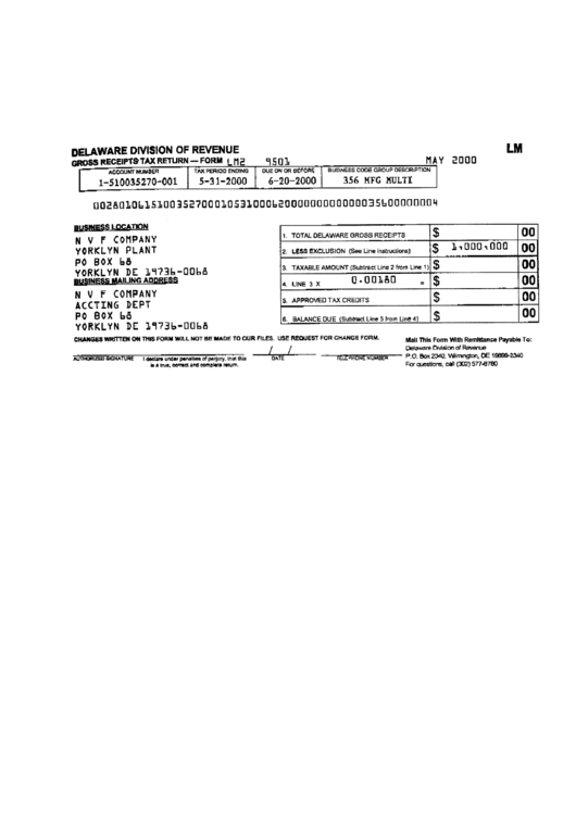 Form Lm2 Gross Receipts Tax Return 2000 printable pdf