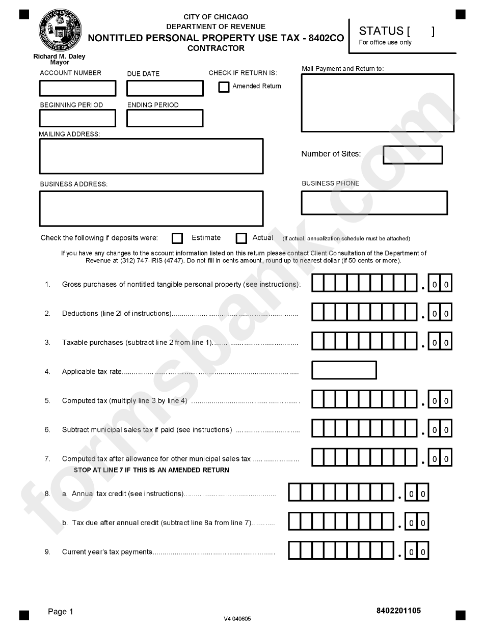 Form 8402co Nontitled Personal Property Use Tax City Of Chicago Department Of Revenue