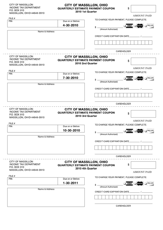 Quarterly Estimate Payment Coupon Form 2010 City Of Massillon