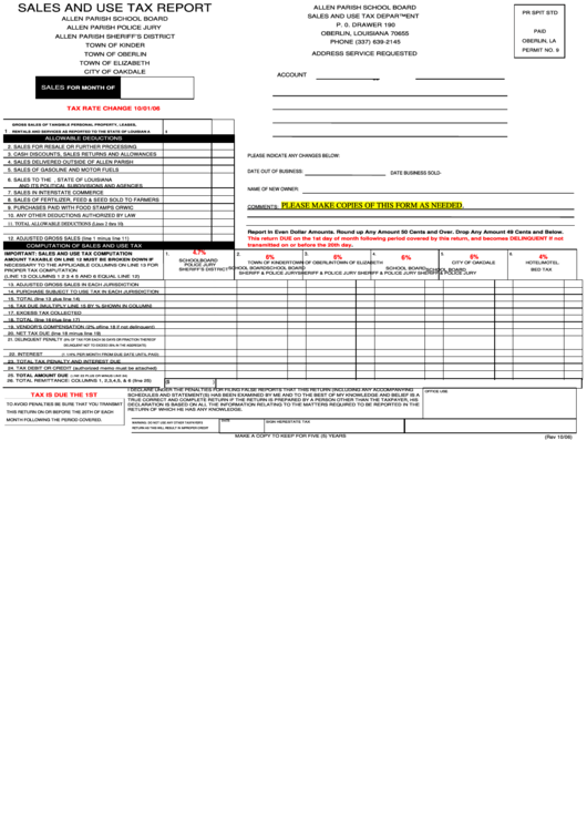 Sales And Use Tax Report Allen Parish School Board printable pdf download