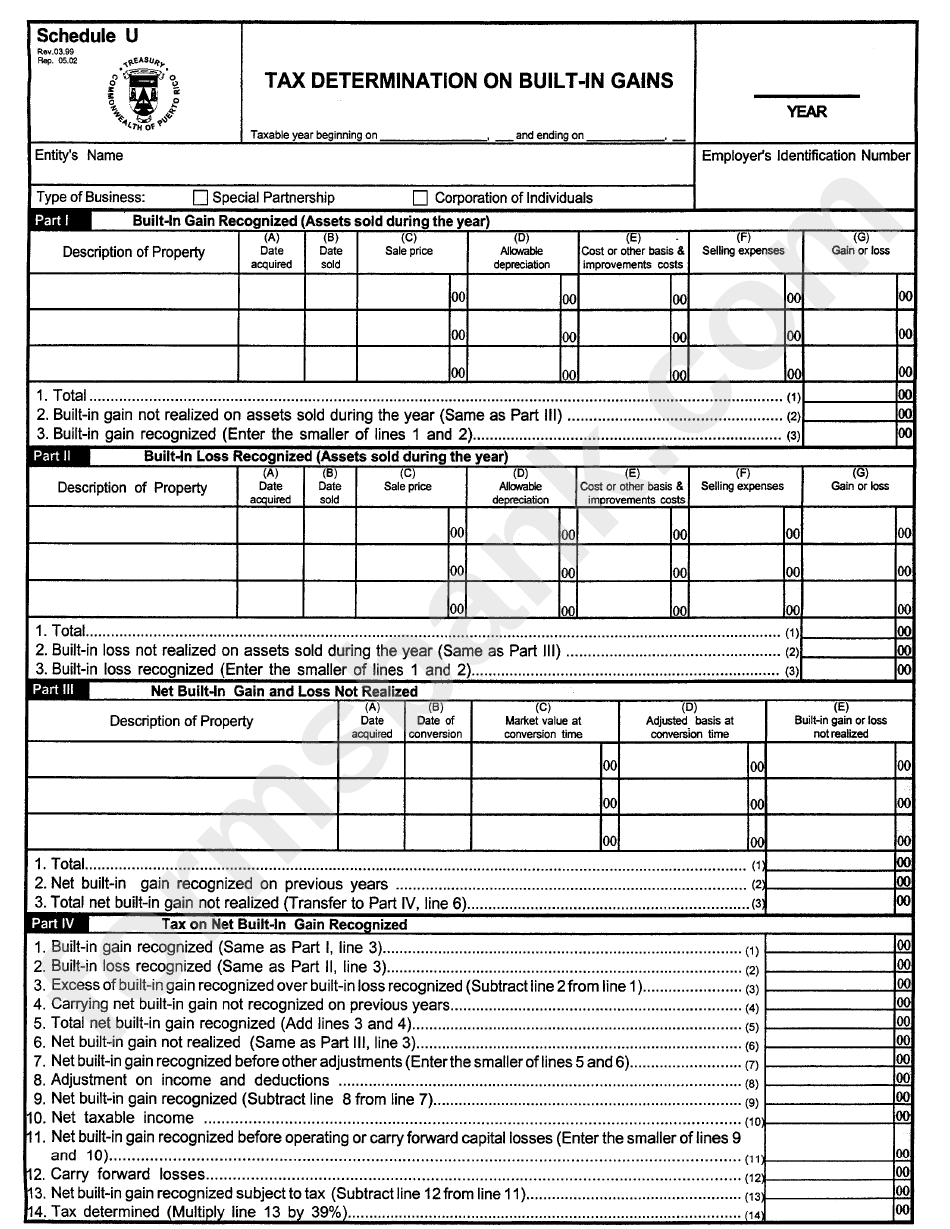Schedule U Tax Determination Form printable pdf download
